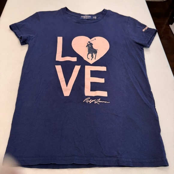 Pink Pony Ralph Lauren LOVE Tee Shirt Cotton Navy & Pink Size SP - Picture 7 of 9